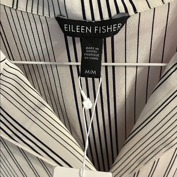 Eileen Fisher Silk Cream and Black Striped Top - Picture 2 of 5
